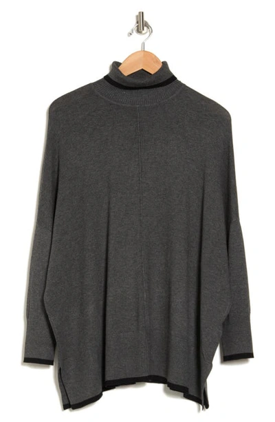 Shop Adrianna Papell Tipped Turtleneck Sweater In Heather Charcoal/ Black