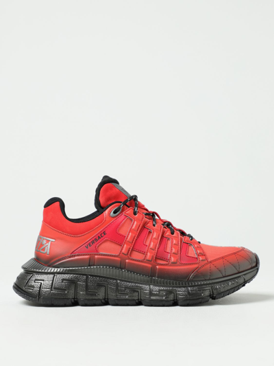 Shop Versace Trigreca Sneakers In Nylon And Leather In Red