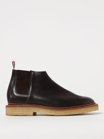 Shop Thom Browne Ankle Boots In Leather And Fabric In Brown