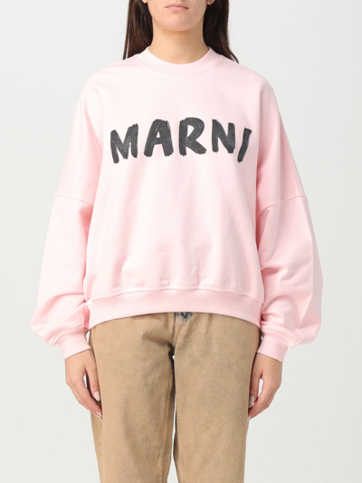 Shop Marni Sweatshirt In Cotton With Printed Logo In Pink