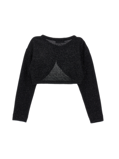 Monnalisa Merino Lurex Wraparound Cardigan In Black + Silver