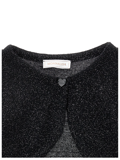 Monnalisa Merino Lurex Wraparound Cardigan In Black + Silver