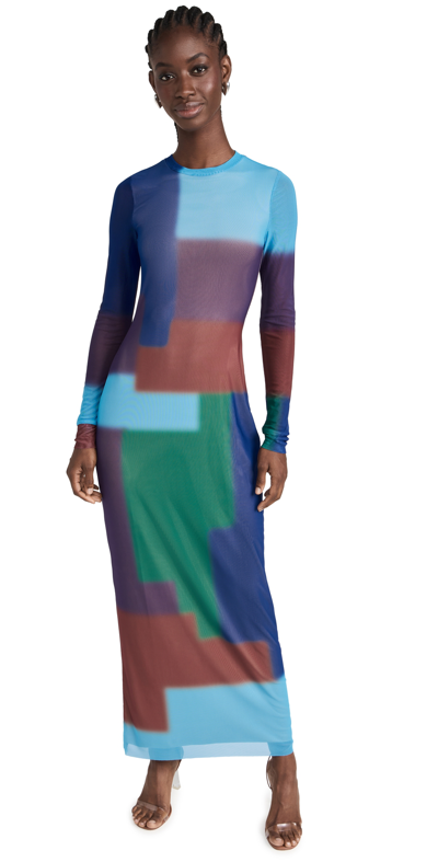 Shop Afrm Didi Mesh Column Maxi Length Dress Blue Block Geo