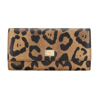 Shop Dolce & Gabbana Leopard-print Crespo Continental Wallet With Branded Plate In Leo_ingrand_marrone