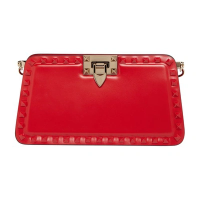 Shop Valentino Mini Rockstud Clutch With Chain In Rouge_pur