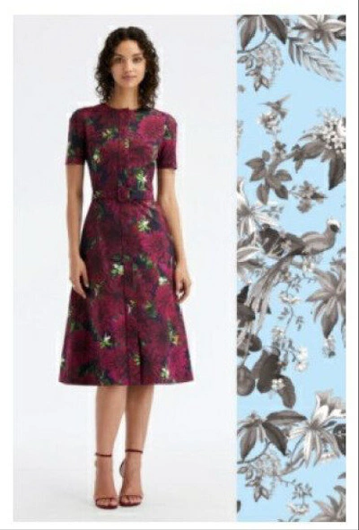 Shop Oscar De La Renta Short Sleeve Floral & Fauna Poplin Dress In Multi