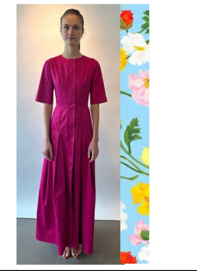 Shop Oscar De La Renta Exclusive Painted Poppies Cotton Poplin Maxi Dress In Light Blue