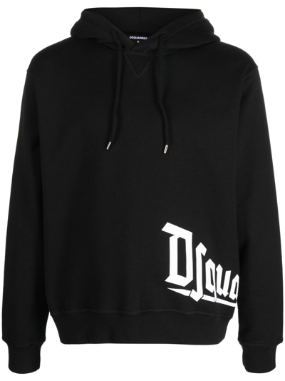 Shop Dsquared2 Black Logo-print Cotton Hoodie