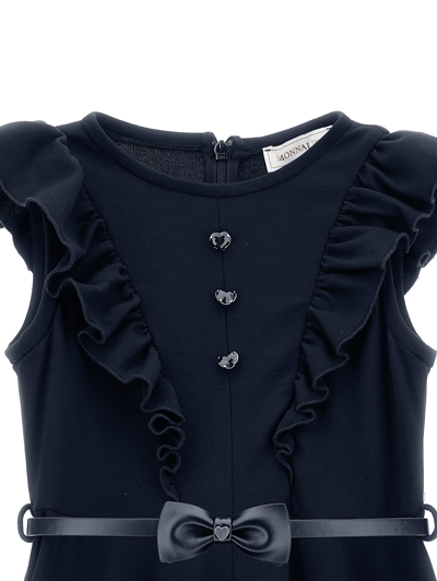 Monnalisa Jersey Pinafore With Circle Skirt In Dark Blue