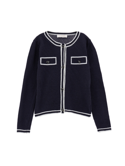 Shop Monnalisa Supersoft Two-tone Cardigan In Blue + White