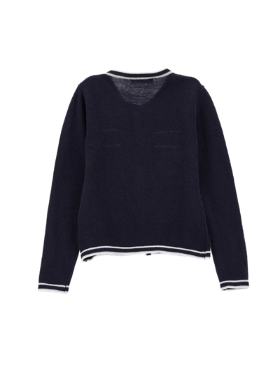 Monnalisa Contrast-trim Wool Cardigan In Blue + White