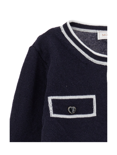 Monnalisa Contrast-trim Wool Cardigan In Blue + White