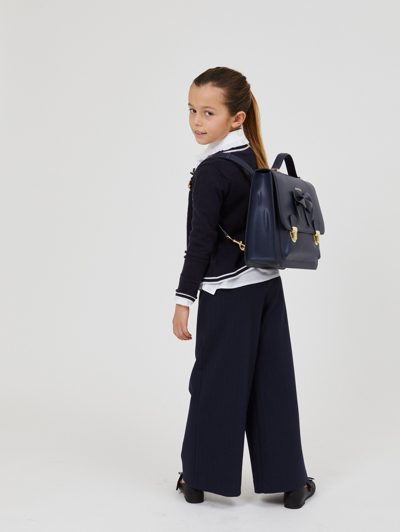 Monnalisa Contrast-trim Wool Cardigan In Blue + White