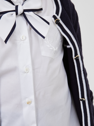 Monnalisa Contrast-trim Wool Cardigan In Blue + White