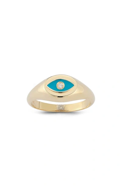 Shop Ember Fine Jewelry Evil Eye Enamel Diamond Signet Ring In Gold
