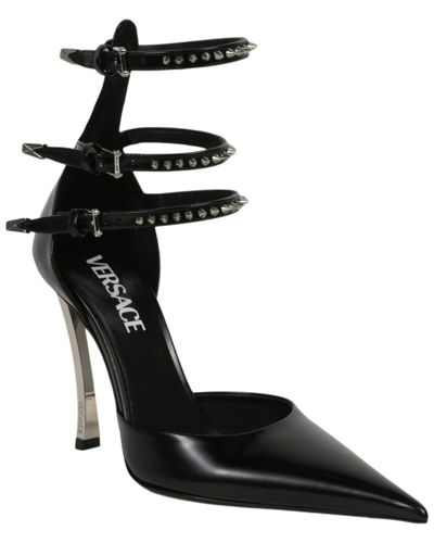 Shop Versace Spiked Pin Point Leather Pump In Black