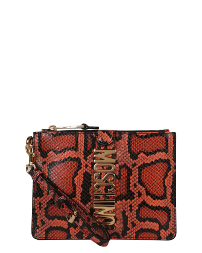 Shop Moschino Leather Wristlet In Red