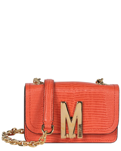 Shop Moschino Leather Shoulder Bag In Orange