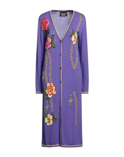 Shop Boutique Moschino Woman Cardigan Purple Size 14 Virgin Wool, Acrylic, Acetate, Polyamide, Polyester