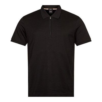 Shop Hugo Boss Polston Zip Polo Shirt In Black