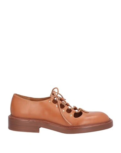 Shop Chloé Woman Lace-up Shoes Tan Size 6 Soft Leather In Brown