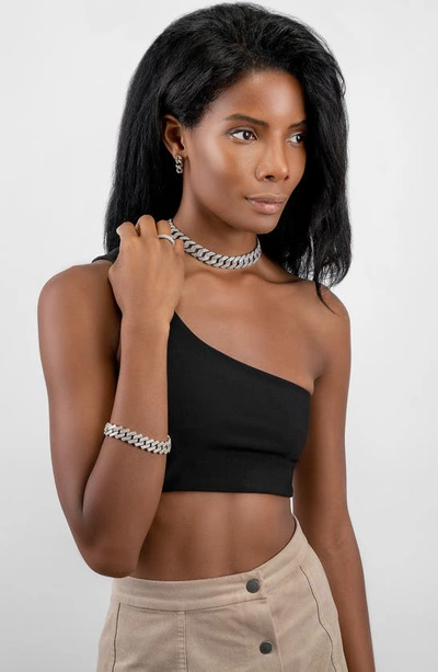 Adornia Edgy Cuban Crystal Chain Bracelet Silver In Silver
