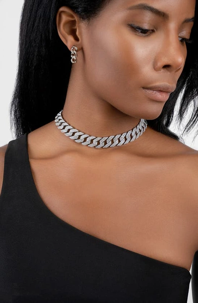 Adornia Edgy Cuban Crystal Adjustable Choker Chain Necklace Silver In Silver