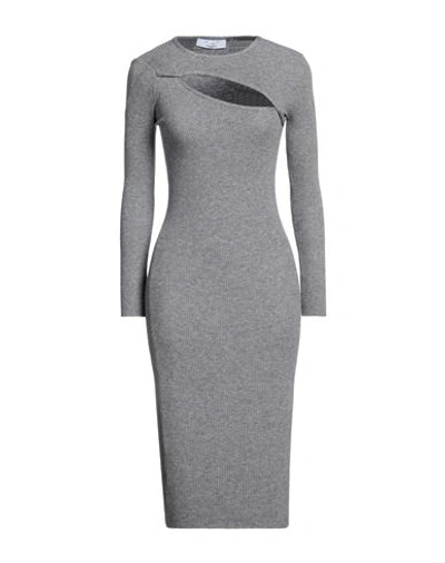 Shop Kaos Woman Midi Dress Grey Size M Viscose, Polyester, Polyamide
