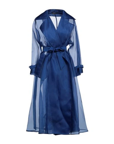 Shop Max Mara Woman Overcoat & Trench Coat Blue Size 10 Silk
