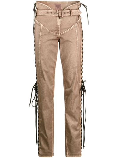 Shop Jean Paul Gaultier X Knwls Brown Lace-up Trousers