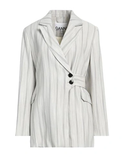 Shop Ganni Woman Blazer Light Grey Size 16 Rayon, Ecovero Viscose, Viscose, Polyester