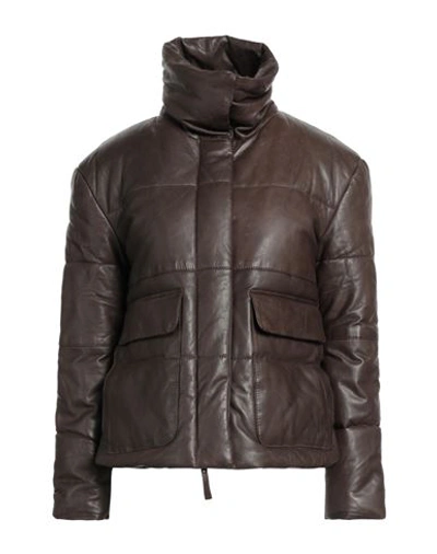 Shop Be Edgy Woman Puffer Dark Brown Size M Lambskin, Polyester