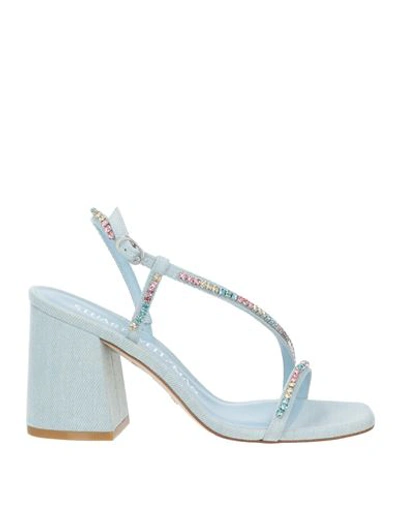 Stuart Weitzman Woman Sandals Sky Blue Size 8.5 Textile Fibers In Blue