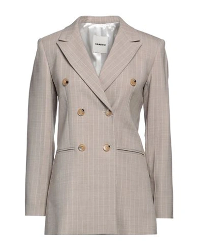 Sandro Woman Blazer Grey Size 8 Polyester, Virgin Wool, Elastane In Grey