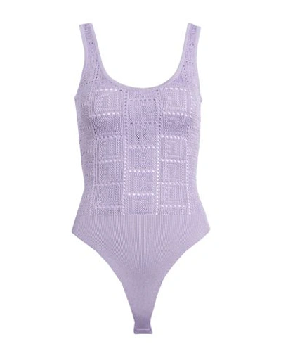 Shop Balmain Woman Bodysuit Lilac Size 6 Viscose, Elastane In Purple