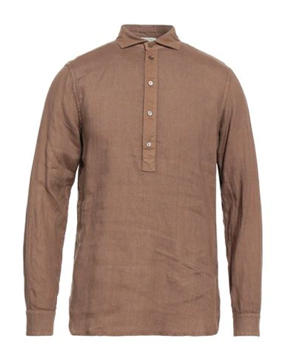 Shop Paolo Pecora Man Shirt Khaki Size 16 ½ Cotton In Beige