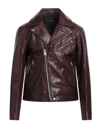 Shop Rag & Bone Man Jacket Burgundy Size L Bovine Leather In Red