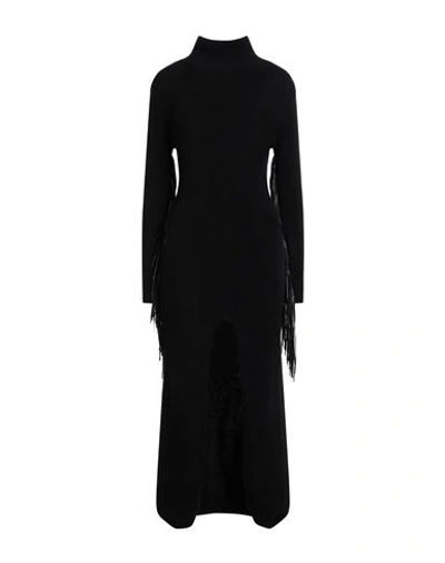 Mixik Woman Midi Dress Black Size M Cashmere, Soft Leather In Black