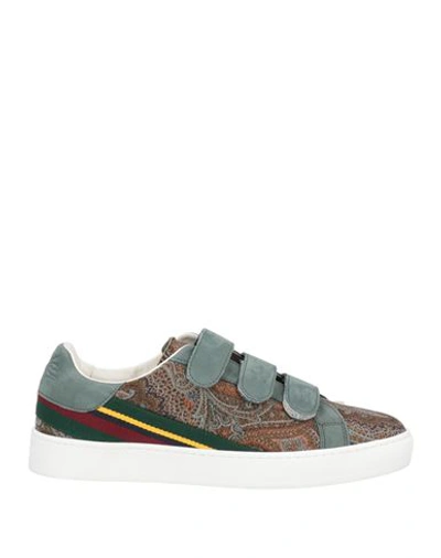 Shop Etro Man Sneakers Lead Size 10 Soft Leather, Textile Fibers In Grey