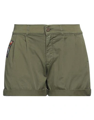 Shop Mr & Mrs Italy Woman Shorts & Bermuda Shorts Military Green Size M Cotton, Elastane