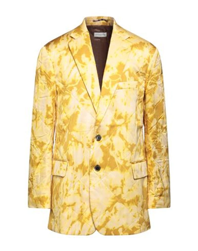 Shop Dries Van Noten Man Blazer Yellow Size Xl Viscose, Cotton, Polyester, Polyamide