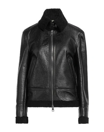 Delan Woman Jacket Black Size 12 Ovine Leather In Black