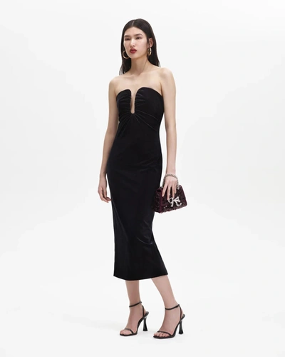 Shop Self-portrait Black Velvet Strapless Midi Dress