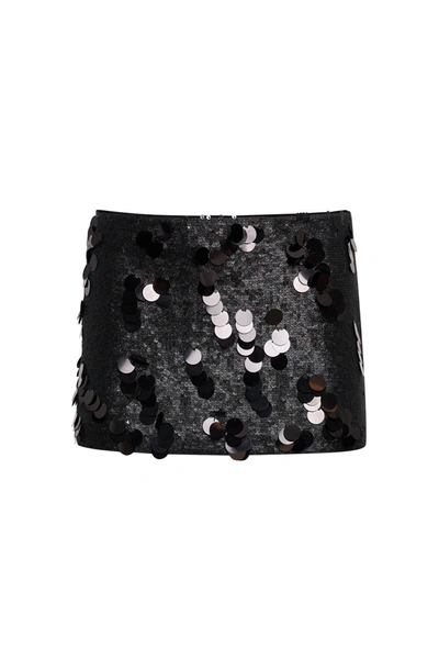 Shop Danielle Guizio Ny Low Rise Paillette Skirt In Matte Black