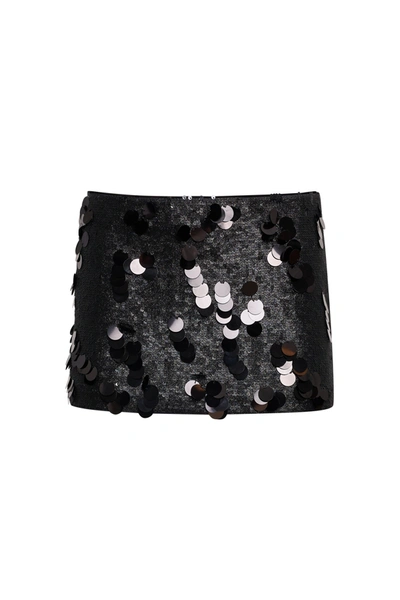 Danielle Guizio Ny Low Rise Paillette Skirt In Matte Black