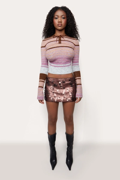 Danielle Guizio Ny Low Rise Paillette Skirt In Chocolate Brown