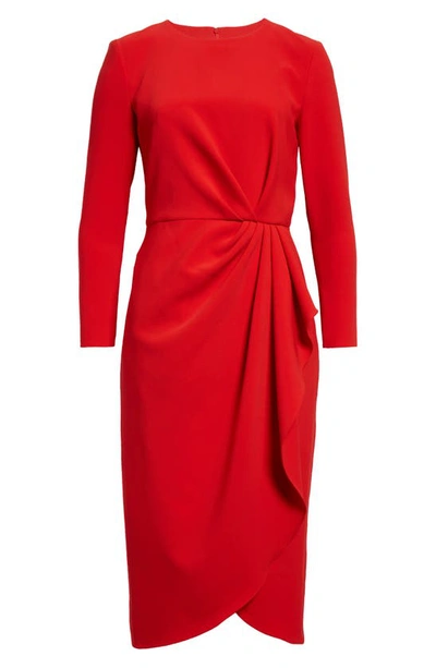 Shop Carolina Herrera Pleated Long Sleeve Tulip Midi Dress In Poppy