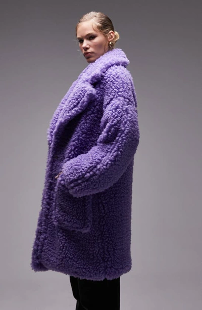 Shop Topshop Chunky Oversize Faux Shearling Coat In Purple
