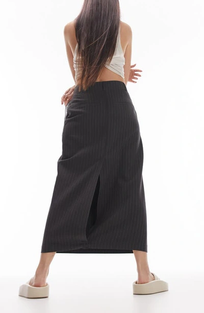 Shop Topshop Tailored Pinstripe Maxi Skirt In Grey