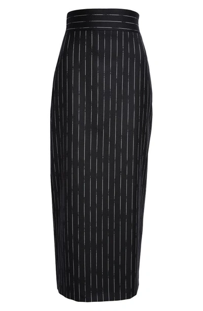 Shop Alexander Mcqueen Chalk Stripe Wool Pencil Skirt In 1080 Black/ Ivory